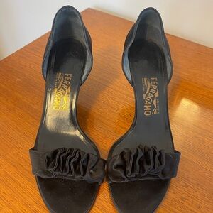 Salvatore Ferragamo Black Heels with Ruffled Detail